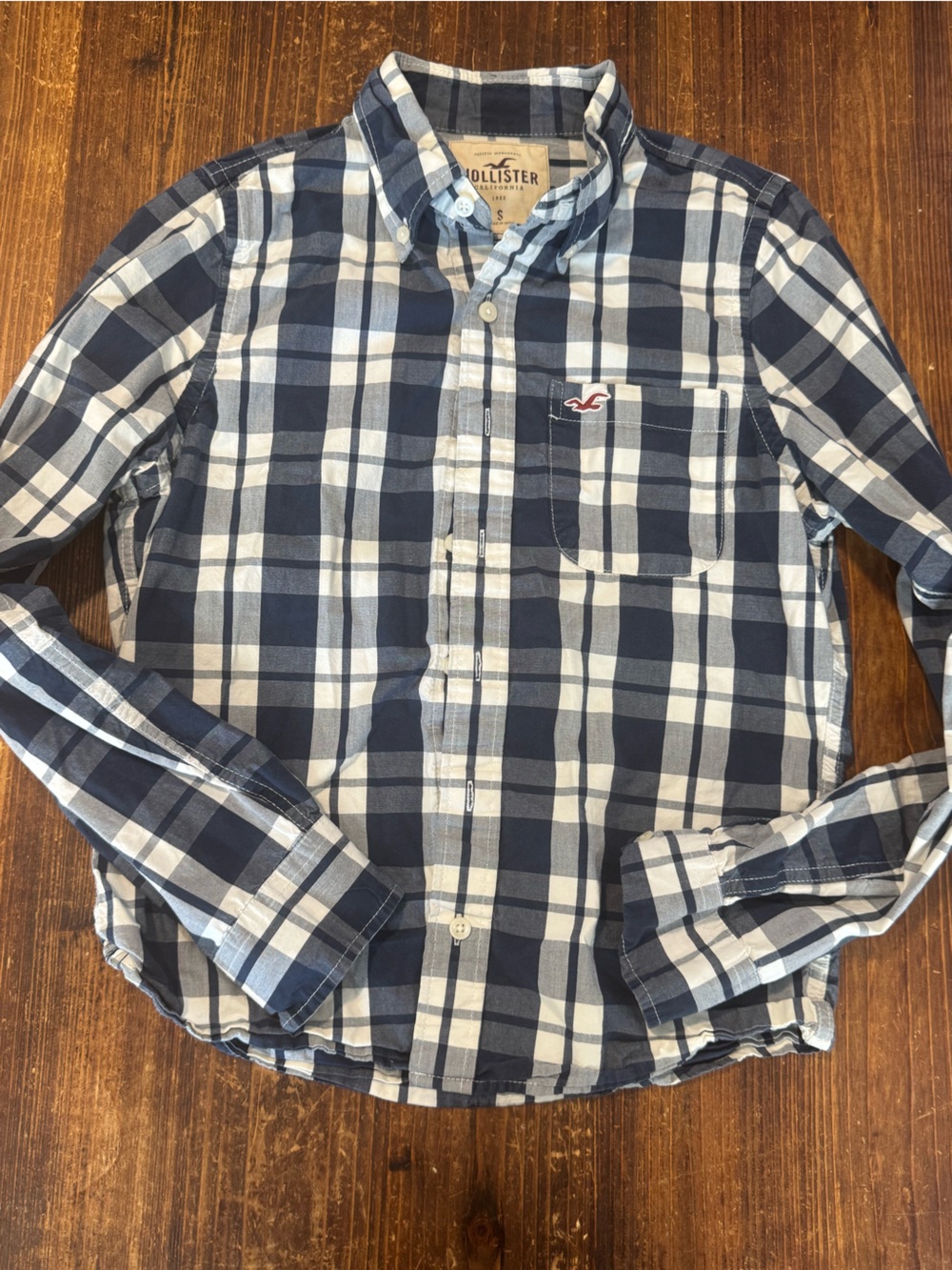 Hollister Men’s Navy & White Plaid Button-Down Shirt